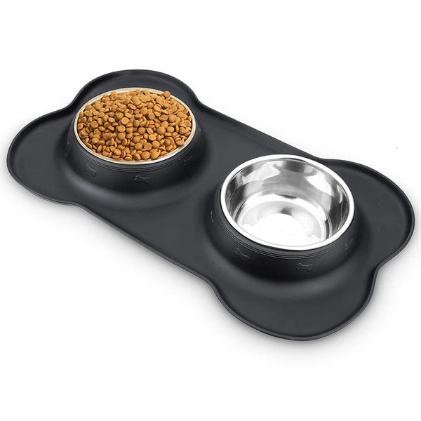 Benepaw Stainless Steel Double Dog Bowl with Anti-Slip Silicone Mat