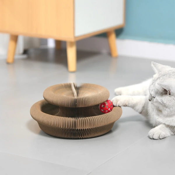 Round Corrugated Cat Scratcher with Ball Track - Interactive Scratch Toy