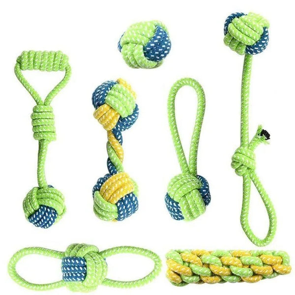 Interactive Cotton Rope Dog Toy Set - Chew Ball and Teething Toys