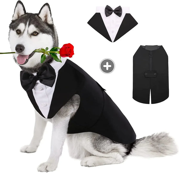 Dog Tuxedo Shirt with Bow Tie - Formal Party Outfit