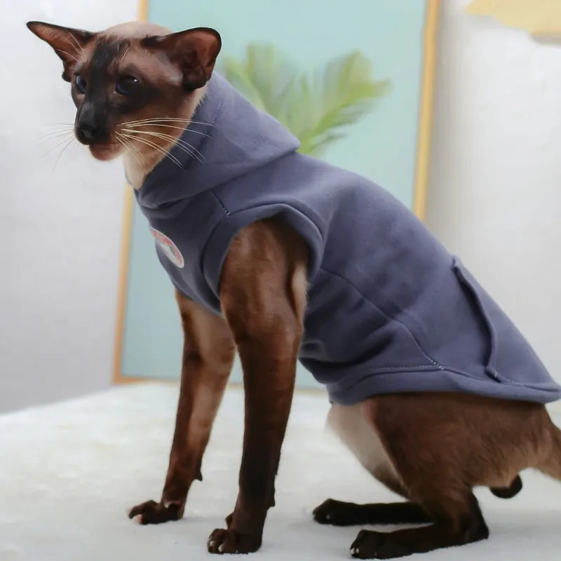 Warm Sphynx Cat Hoodie - Fleece Cotton Sweatshirt Vest