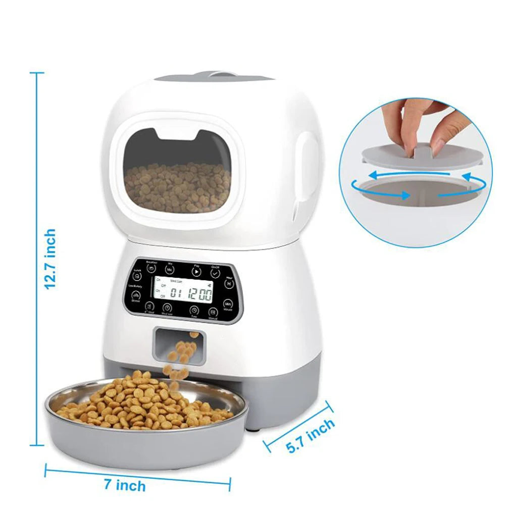 Automatic Pet Feeder with Timer - 3.5L Food Dispenser with Stainless Steel Bowl