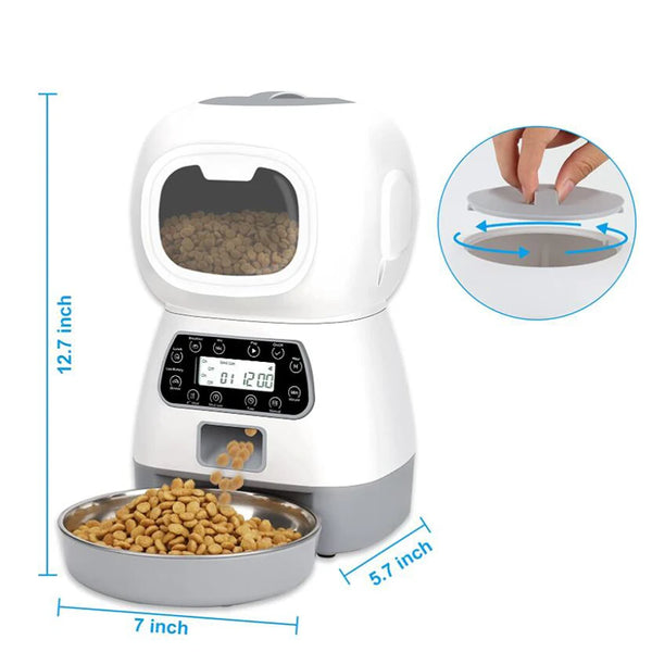 Automatic Pet Feeder with Timer - 3.5L Food Dispenser with Stainless Steel Bowl