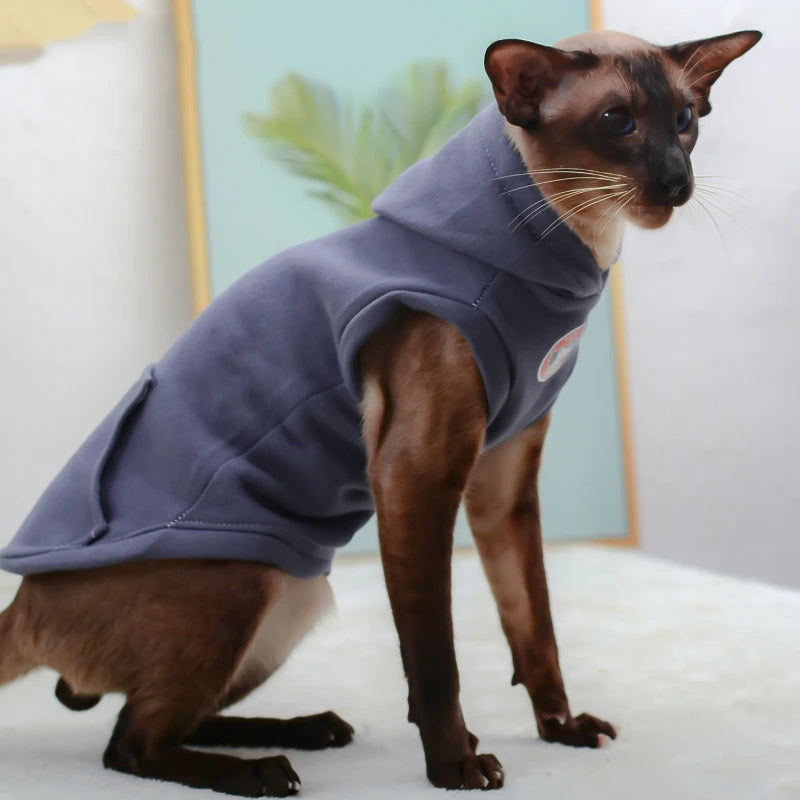 Warm Sphynx Cat Hoodie - Fleece Cotton Sweatshirt Vest