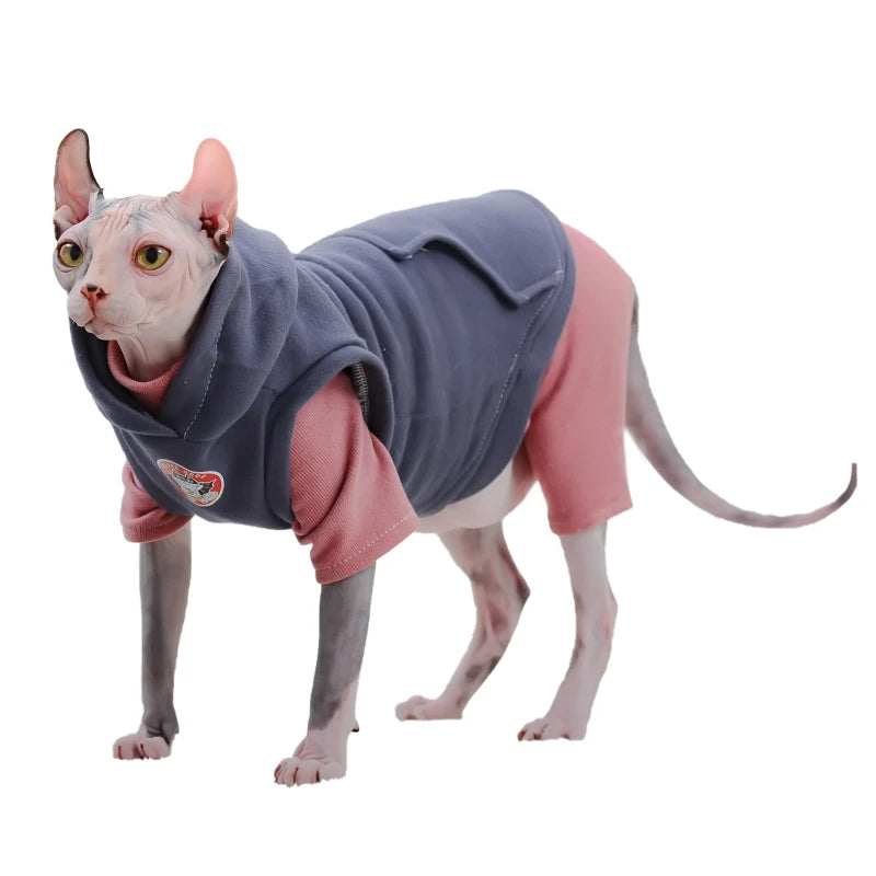Warm Sphynx Cat Hoodie - Fleece Cotton Sweatshirt Vest