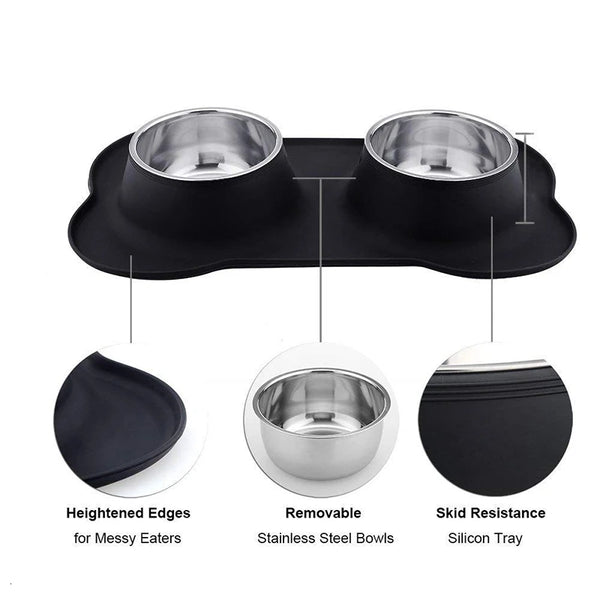 Benepaw Stainless Steel Double Dog Bowl with Anti-Slip Silicone Mat