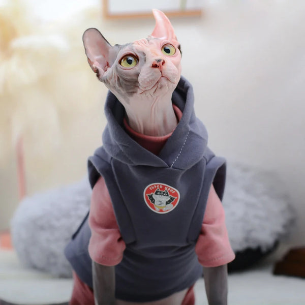 Warm Sphynx Cat Hoodie - Fleece Cotton Sweatshirt Vest