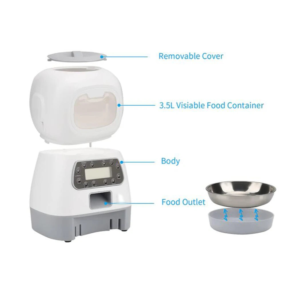 Automatic Pet Feeder with Timer - 3.5L Food Dispenser with Stainless Steel Bowl
