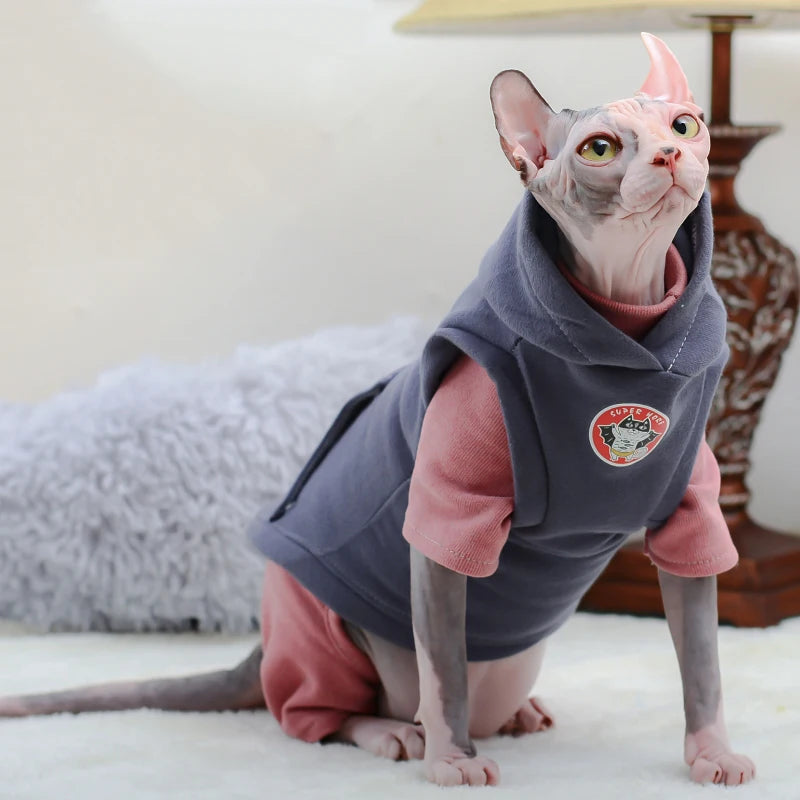 Warm Sphynx Cat Hoodie - Fleece Cotton Sweatshirt Vest