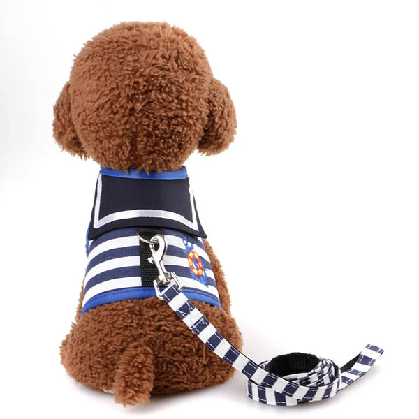 Adjustable Navy Suit Dog Harness and Leash Set - Formal Chest Strap