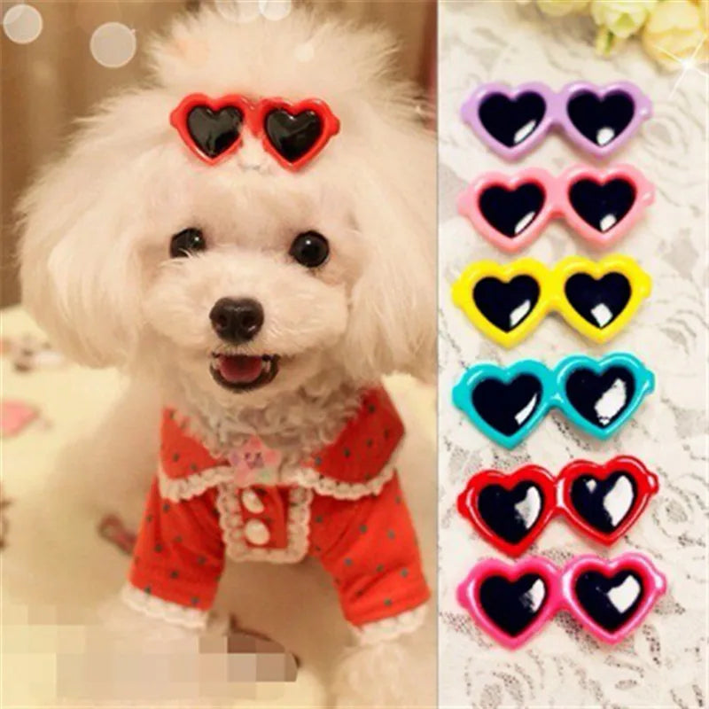 Heart Sunglasses Pet Hair Clip - Cute Bow Accent for Small Pets