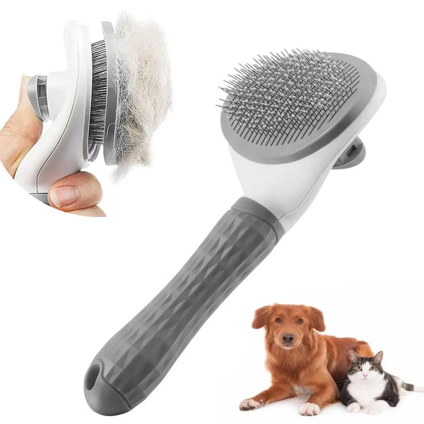 Self-Cleaning Slicker Brush for Cats & Dogs - Easy Hair Removal