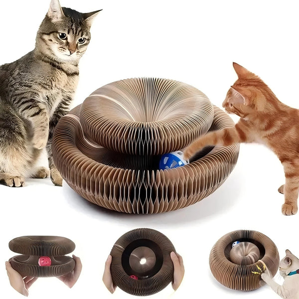 Round Corrugated Cat Scratcher with Ball Track - Interactive Scratch Toy