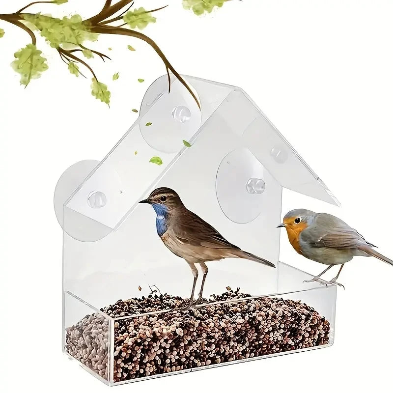 Clear Window Bird Feeder House - Outdoor Hanging Feeder for Wild Birds