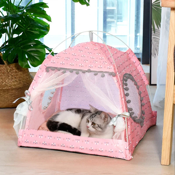 Floral Tent Cat Nest - Semi-Enclosed All-Season Pet Bed