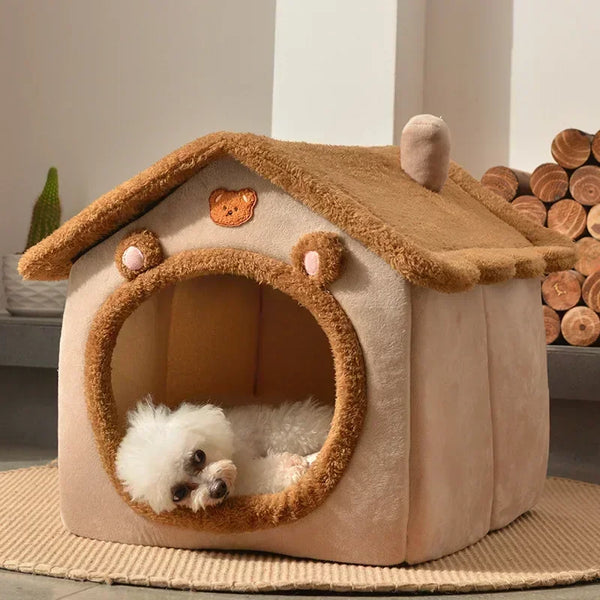 Foldable Pet House Bed - Warm Cave Kennel for Small Pets
