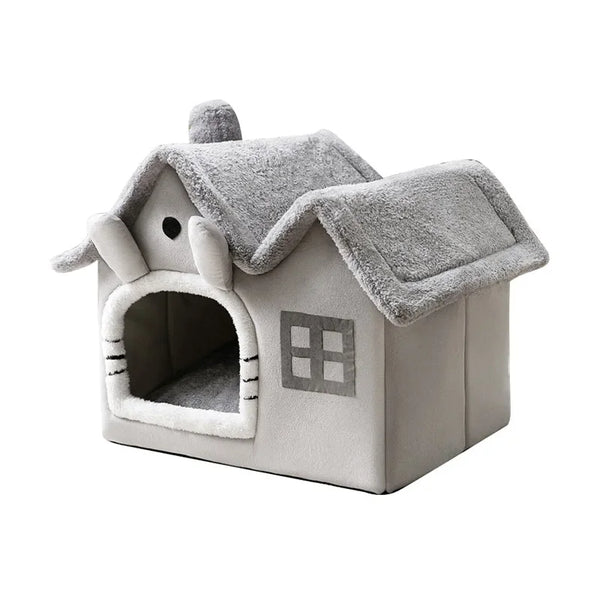 Foldable Cat Cave Bed - Warm Winter House for Small Pets