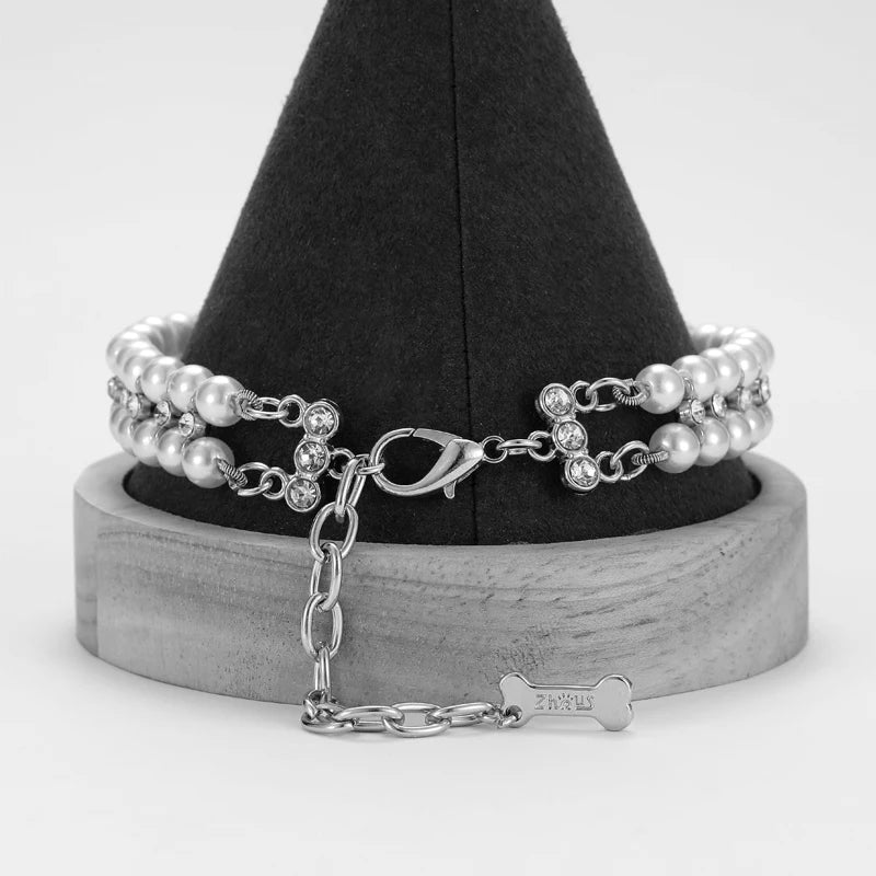 Pearl Rhinestone Pet Necklace Collar for Cats & Small Dogs