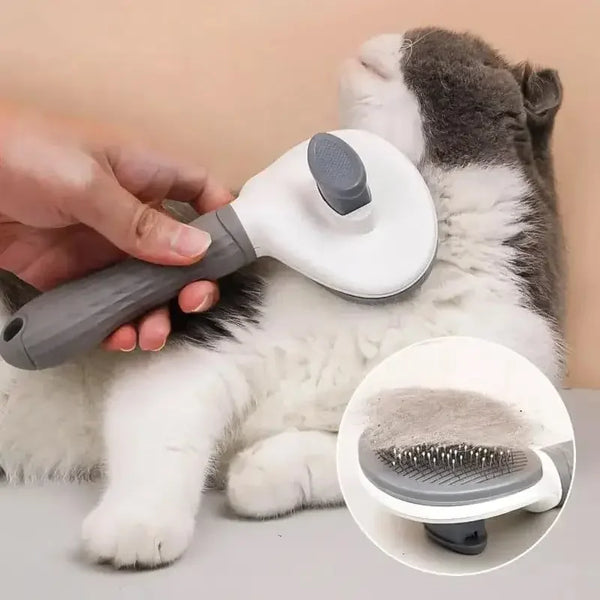 Self-Cleaning Slicker Brush for Cats & Dogs - Easy Hair Removal