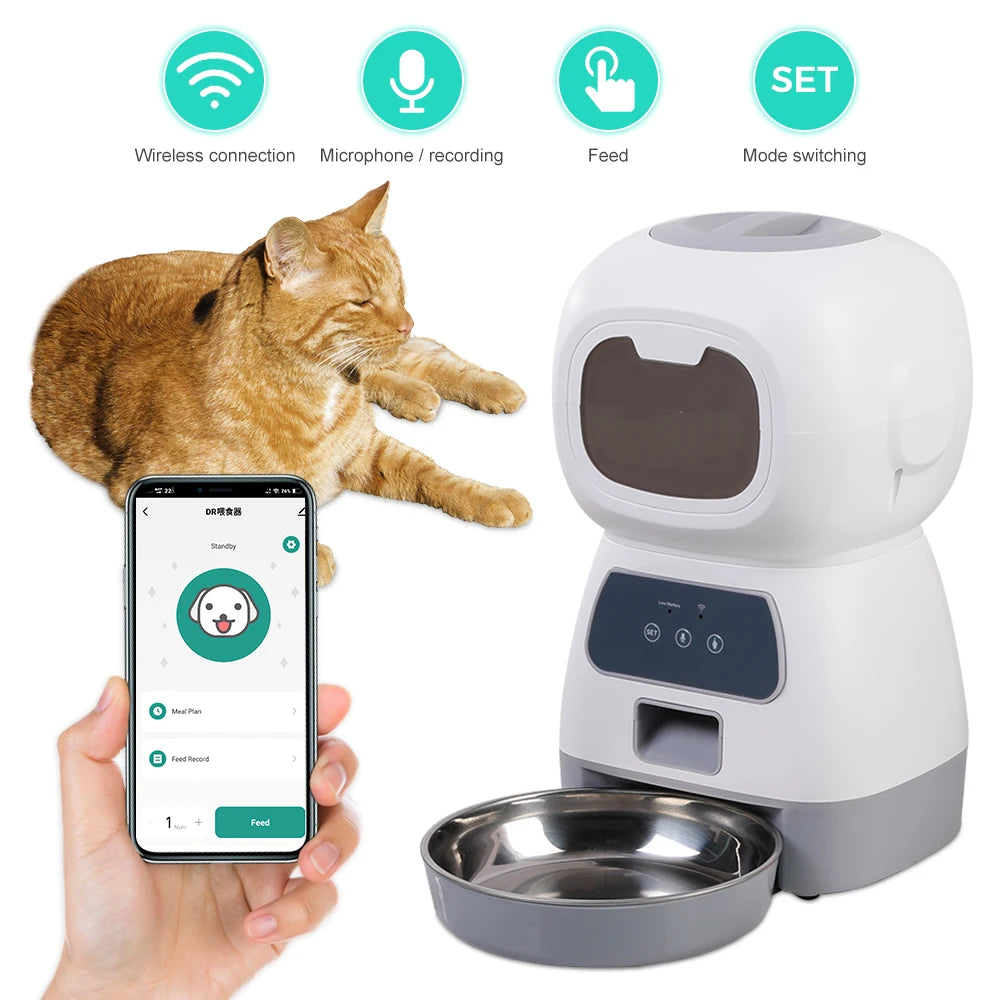 Automatic Pet Feeder with Timer - 3.5L Food Dispenser with Stainless Steel Bowl