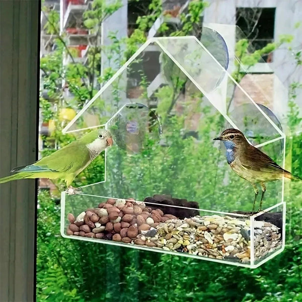 Clear Window Bird Feeder House - Outdoor Hanging Feeder for Wild Birds