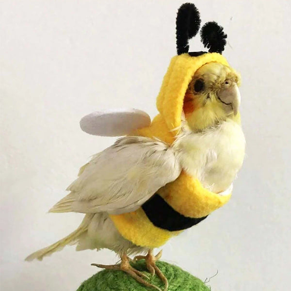 Bee Costume Hoodie for Birds - Soft Cotton Outfit for Small Pets