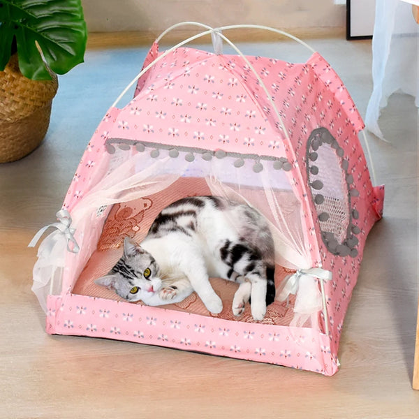 Floral Tent Cat Nest - Semi-Enclosed All-Season Pet Bed