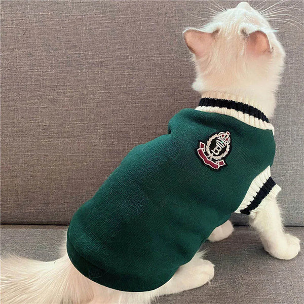 Collegiate Style Pet Sweater Vest - Warm Cat and Dog Jacket