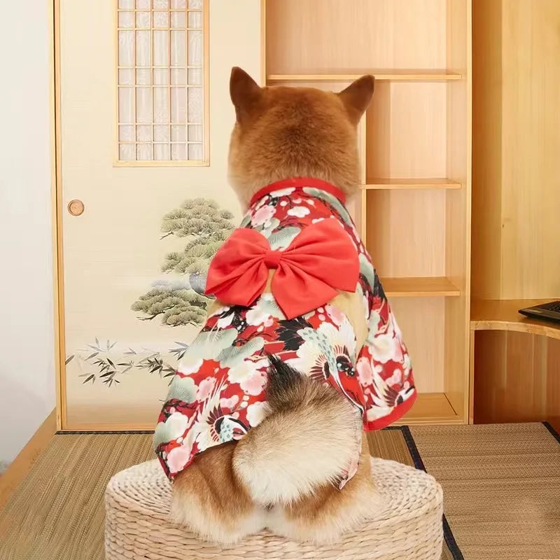 Japanese Style Pet Kimono - Lightweight Summer Outfit with Bow