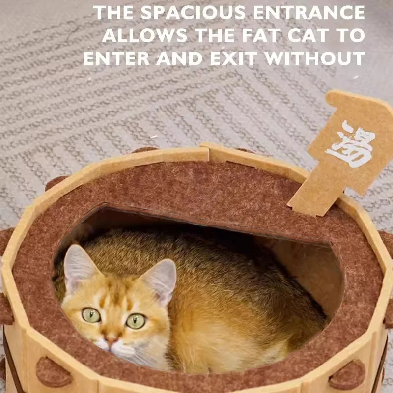 Felt Bathtub Cat Bed - Semi-Enclosed Pet Nest for Sleeping
