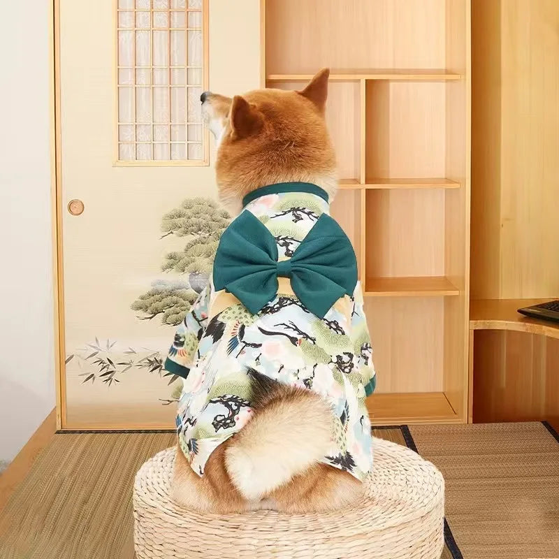 Japanese Style Pet Kimono - Lightweight Summer Outfit with Bow