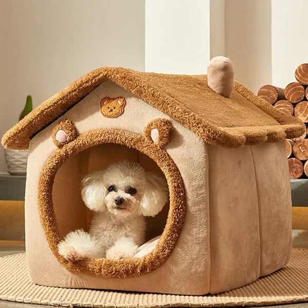 Foldable Pet House Bed - Warm Cave Kennel for Small Pets