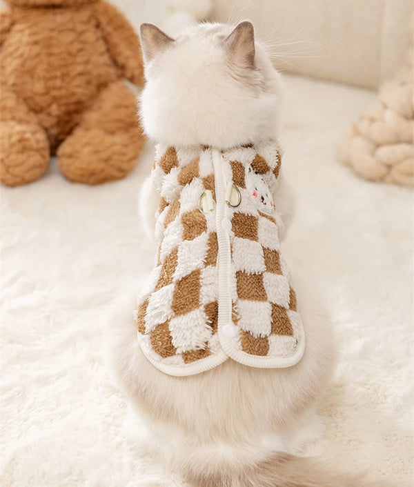Bear Print Pet Plush Sweater - Warm Winter Jacket for Small Pets