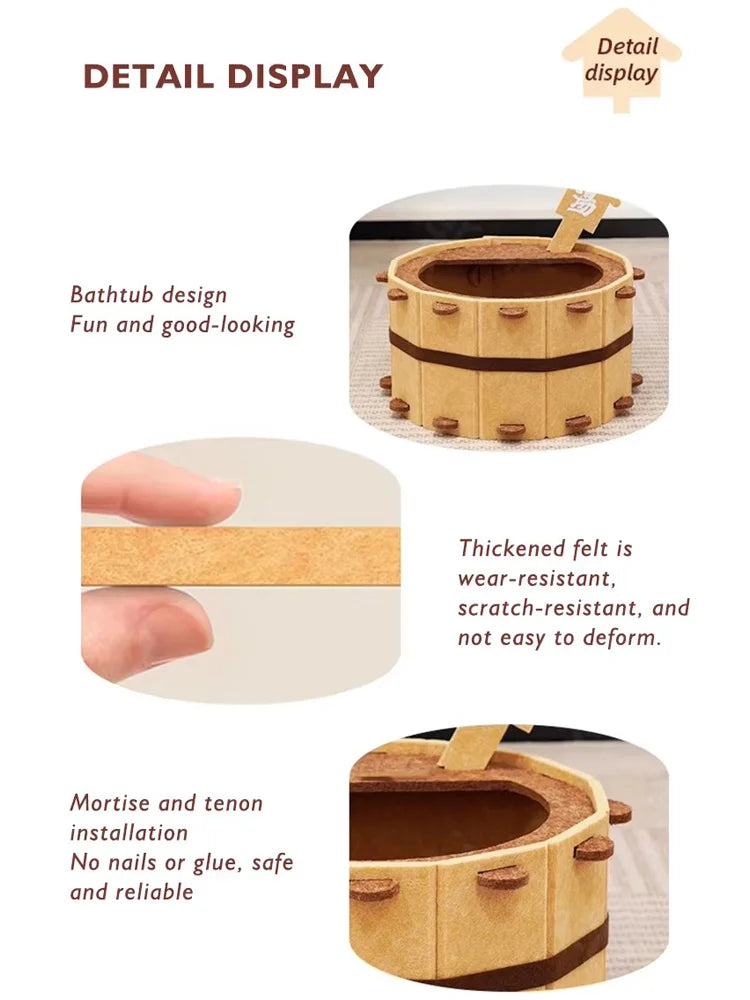 Felt Bathtub Cat Bed - Semi-Enclosed Pet Nest for Sleeping