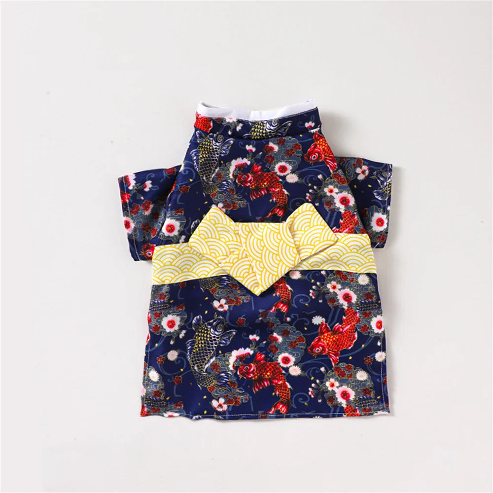 Japanese Style Pet Kimono - Lightweight Summer Outfit with Bow