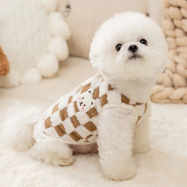 Bear Print Pet Plush Sweater - Warm Winter Jacket for Small Pets