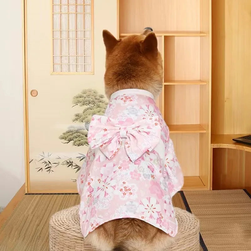 Japanese Style Pet Kimono - Lightweight Summer Outfit with Bow