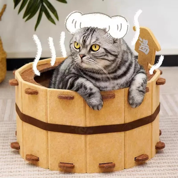Felt Bathtub Cat Bed - Semi-Enclosed Pet Nest for Sleeping
