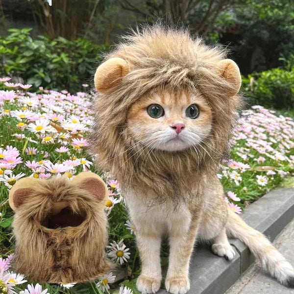 Lion Mane Cat Hat - Funny Pet Headgear for Photos and Parties