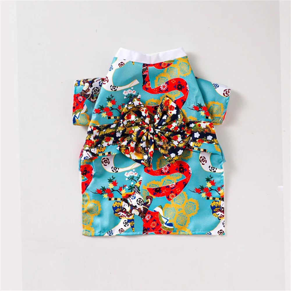 Japanese Style Pet Kimono - Lightweight Summer Outfit with Bow