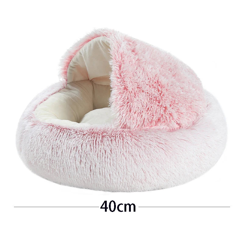 Round Plush Pet Cave Bed - Covered Warm Nest for Small Pets