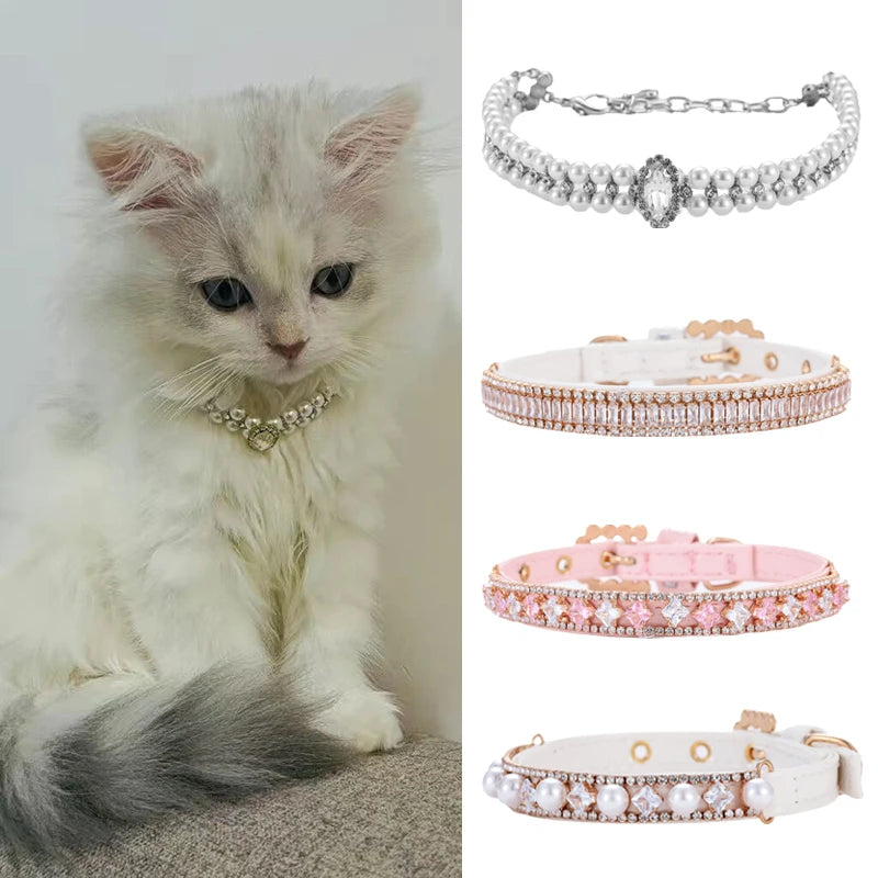 Pearl Rhinestone Pet Necklace Collar for Cats & Small Dogs