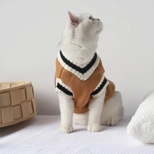 Collegiate Style Pet Sweater Vest - Warm Cat and Dog Jacket