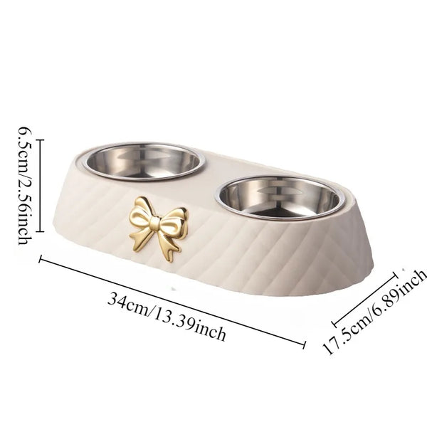 Bowtie Double Pet Bowl for Food & Water - Cute Dual Feeder