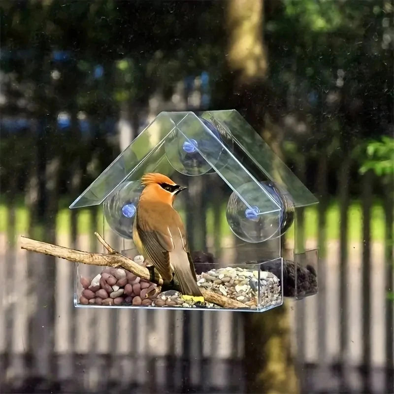 Clear Window Bird Feeder House - Outdoor Hanging Feeder for Wild Birds
