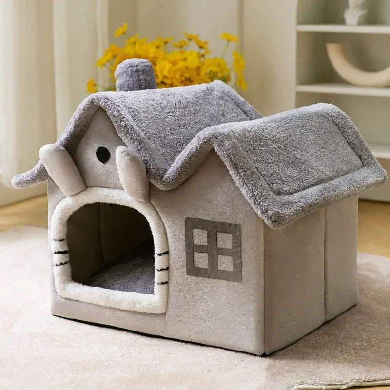 Foldable Cat Cave Bed - Warm Winter House for Small Pets