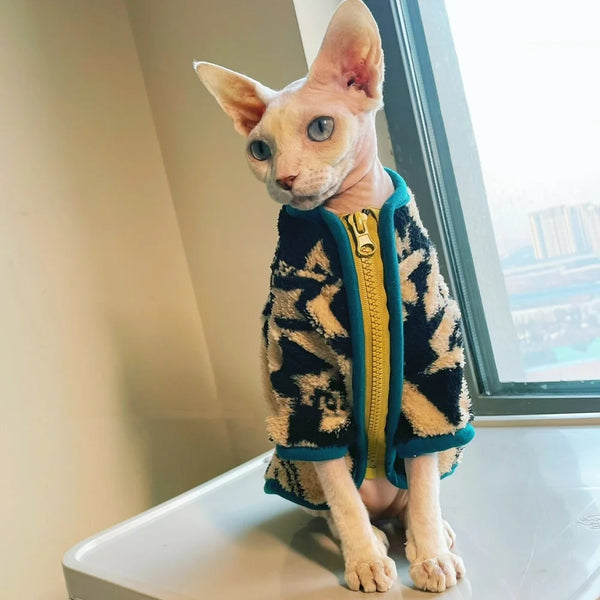 Velvet Sphynx Cat Jacket - Warm Zip-Up Autumn Coat