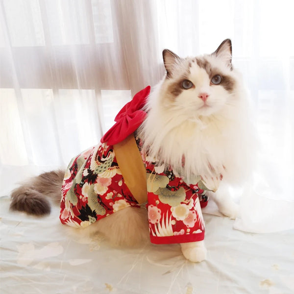 Japanese Style Pet Kimono - Lightweight Summer Outfit with Bow