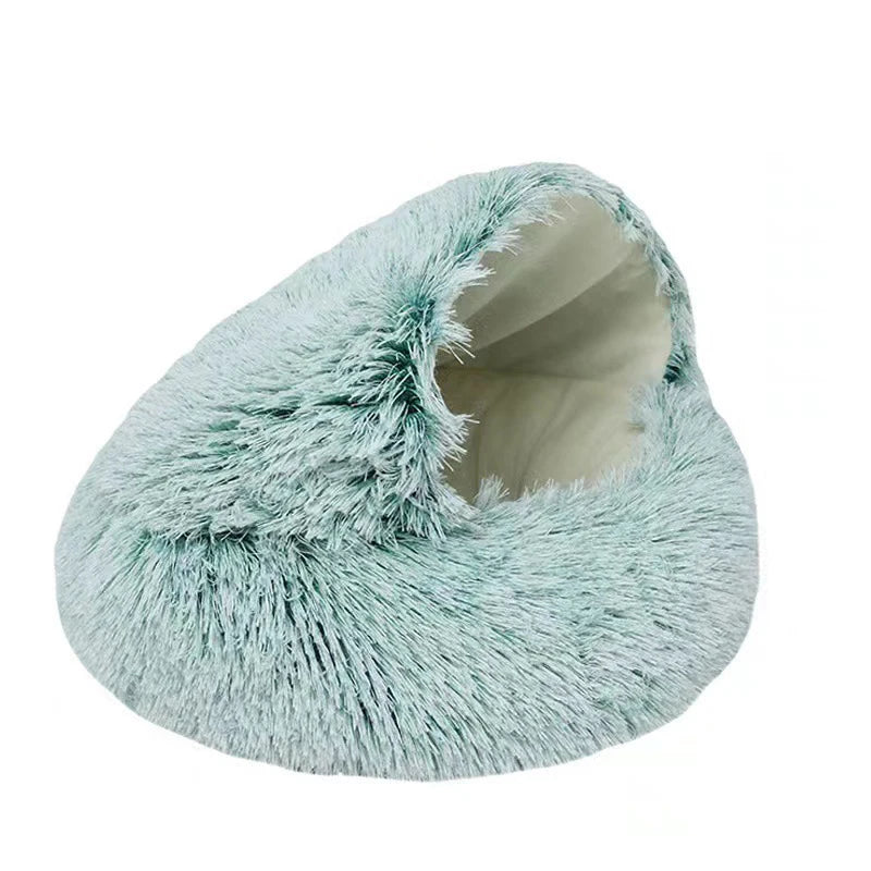 Round Plush Pet Cave Bed - Covered Warm Nest for Small Pets