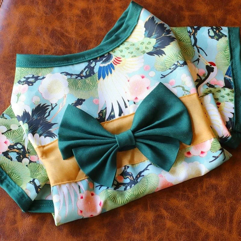 Japanese Style Pet Kimono - Lightweight Summer Outfit with Bow